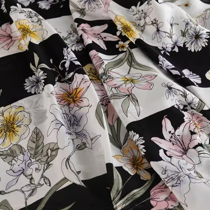 Sewing Jackets - Floral Black White Stripe Printed Cotton