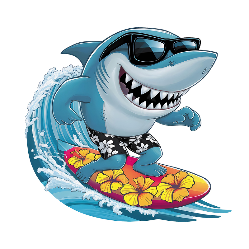 Iron On Patch - Interesting Sharks Surfing Iron on Transfers