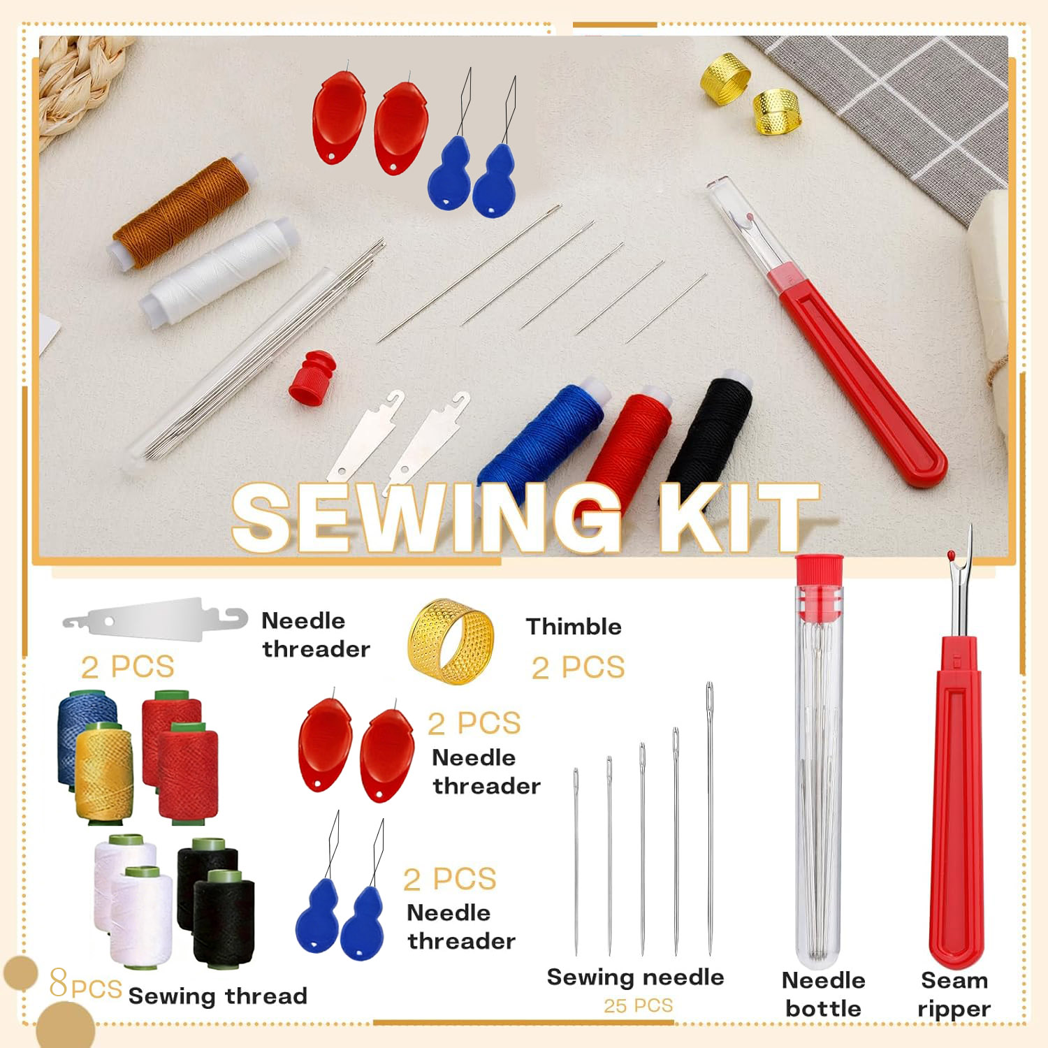 Sewing Garments - 43pcs Big Eye Sewing Needle Kit