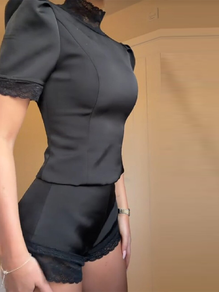 New Satin Lace Edge Top Short  - Shoulder Pad Set In review and price